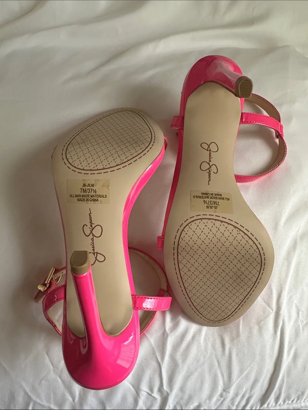 Jessica Simpson Neon Pink Patent Ankle-Strap Stilettos